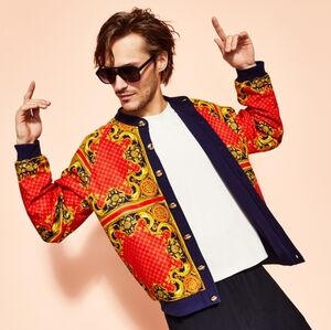 Royalty By Maluma Men's Reversible Multicolor Kaleidoscope Bomber Jacket Medium.